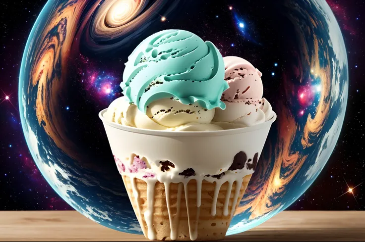 An ice cream with a background of cosmic galaxies --auto --s2