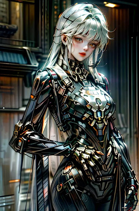 Dark_Fantasy,Cyberpunk,(chain saw,chain saw man,Red:1.1),1man,Mechanical marvel,Robotic presence,Cybernetic guardian, wearing a worn-out mech suit, intricate, (steel metal [rusty]), elegant, clear focus, shot by greg rutkowski, soft lighting, vibrant color...