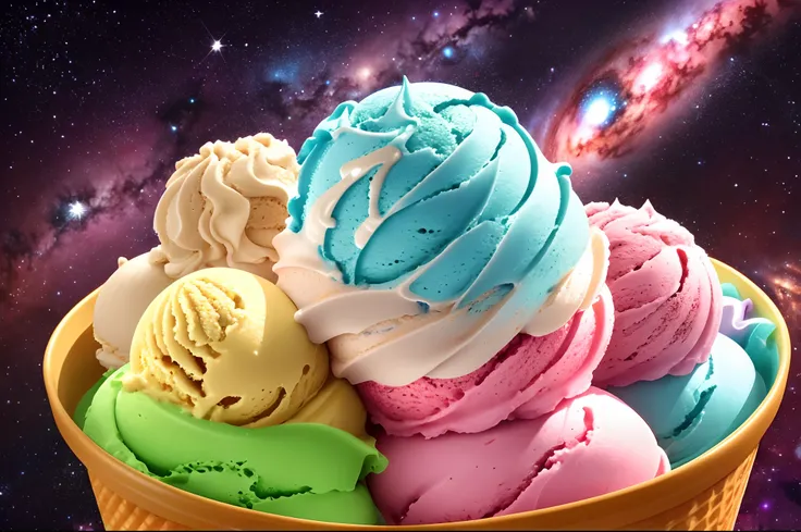 An ice cream with a background of cosmic galaxies --auto --s2