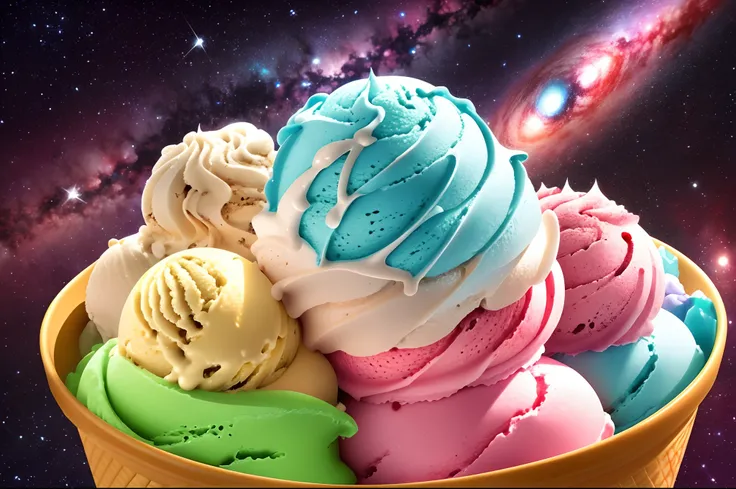 An ice cream with a background of cosmic galaxies --auto --s2