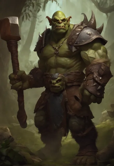 a close up of a cartoon monster with a hammer in his hand, concept art by Ivan Mrkvička, featured on zbrush central, sots art, grog strongjaw, dog - faced muscular goblin, orc, an orc, orc themed, menacing orc, ogre, an ork, orc merged with vines, drak fan...