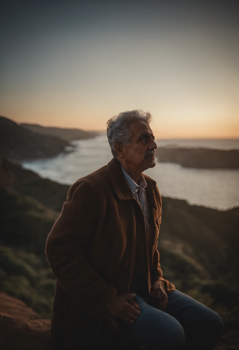 Retrato de um pai, cabelos grisalhos, Olhos negros