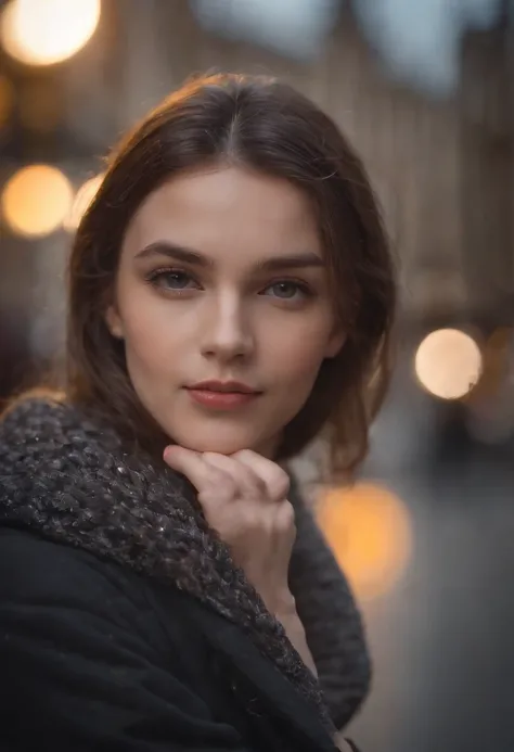 Fille par une nuit pluvieuse，Lentille avant，Street background （closeup shot：1.6），beste-Qualit，f / 1 photographie HD T bokeh，Depth of field Macro The atmosphere is sad