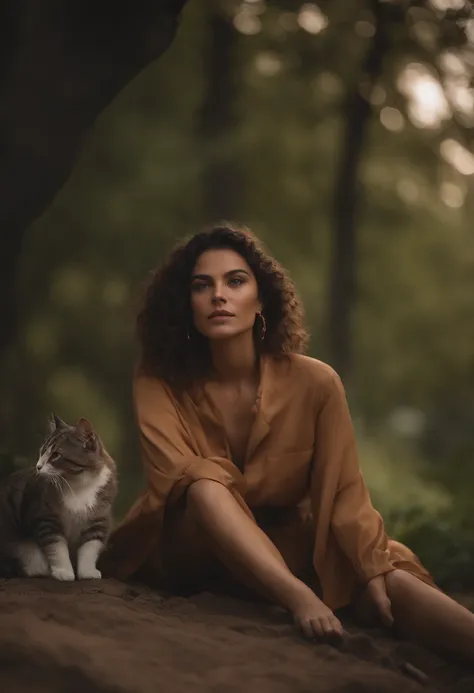 uma mulher hipersensual com um gato, Influenciador do Instagram, quente em CANON R5, Lente 85mm, photo shoot, profundidade de campo, Intrincado incrivelmente detalhado, Hiper maximalista, elegante, hyper realistic, super detalhado, dynamic pose, Centrado, ...