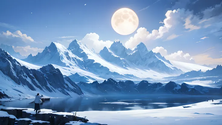 themoon，snow mountains，inside the clouds，fly to the sea，the soul soars