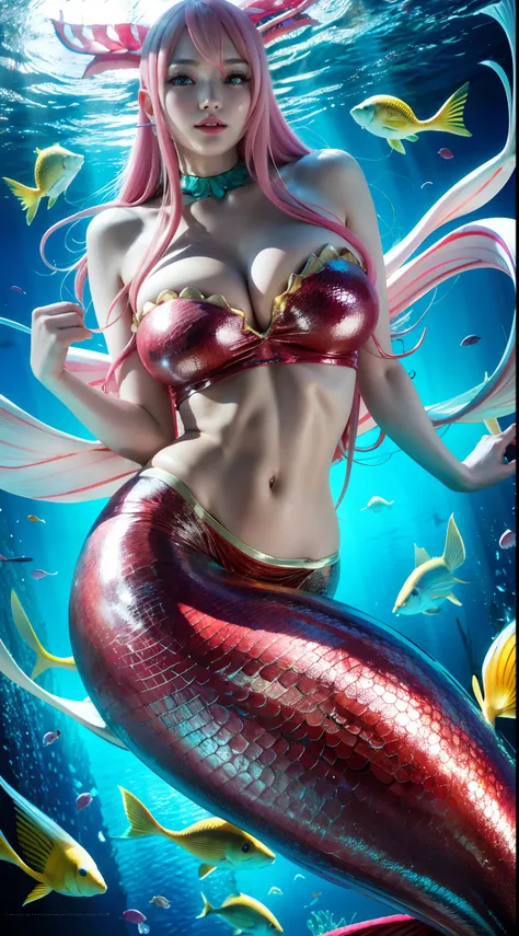 Shirahoshi, mermaid, scales of fish, (underwater:1.2),detailed face,, (masterpiece:1.2), highres, best quality, 8k,