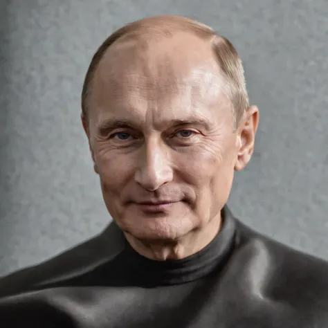 valadimir putin, 63-year-old,2022, Oldman, bald, without hair, smiling face, muscle, wear a batman costume Take off your mask, (Full-body image.) G