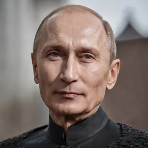 valadimir putin, 63-year-old,2022, Oldman, bald, without hair, smiling face, muscle, wear a batman costume Take off your mask, (Full-body image.) G