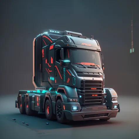 ((A truck))，Model toys，The proportions are right，Normal structure，future-tech，cyber punk style，minimal style，centered composition，Clean background，3D，oc rendered