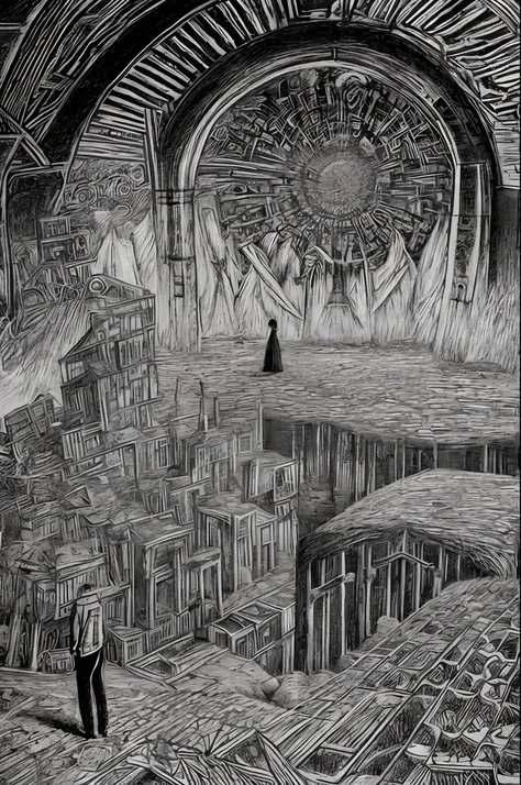 detailed pencil drawn scene staring into the void from the mountain of madness in the style of junji ito