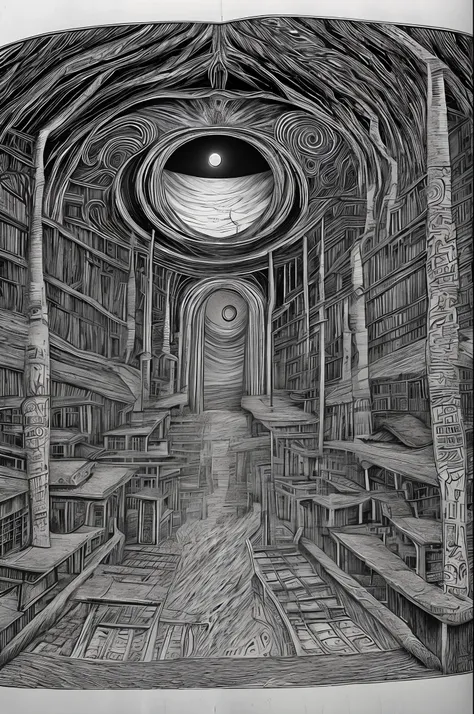 detailed pencil drawn scene staring into the void from the mountain of madness in the style of junji ito