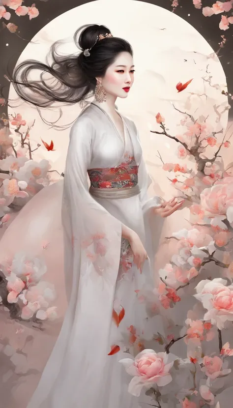 Yun wants to wear clothes and flowers to look good，The spring breeze blows Revlon。if it were not for the jade mountain, Ill see you，Will meet Yaotai moon。A beautiful concubine in ancient China, Yang Yuhuan，Yang，elegant，A shallow shy smile,（Black colored ey...