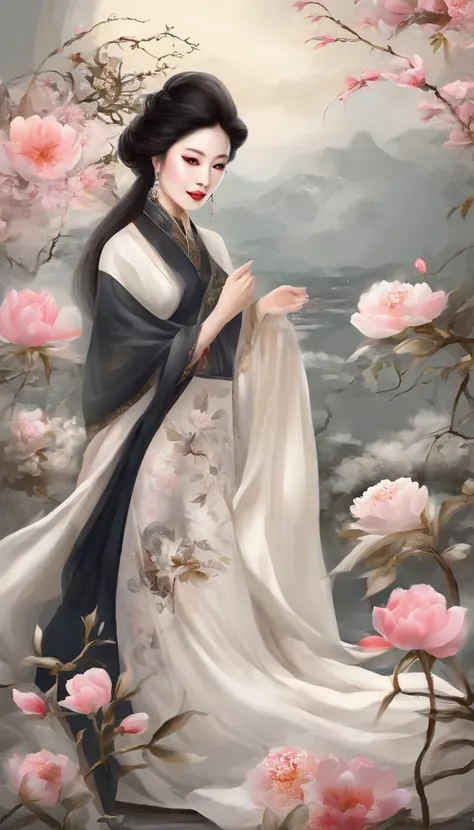 Yun wants to wear clothes and flowers to look good，The spring breeze blows Revlon。if it were not for the jade mountain, Ill see you，Will meet Yaotai moon。A beautiful concubine in ancient China, Yang Yuhuan，Yang，elegant，A shallow shy smile,（Black colored ey...