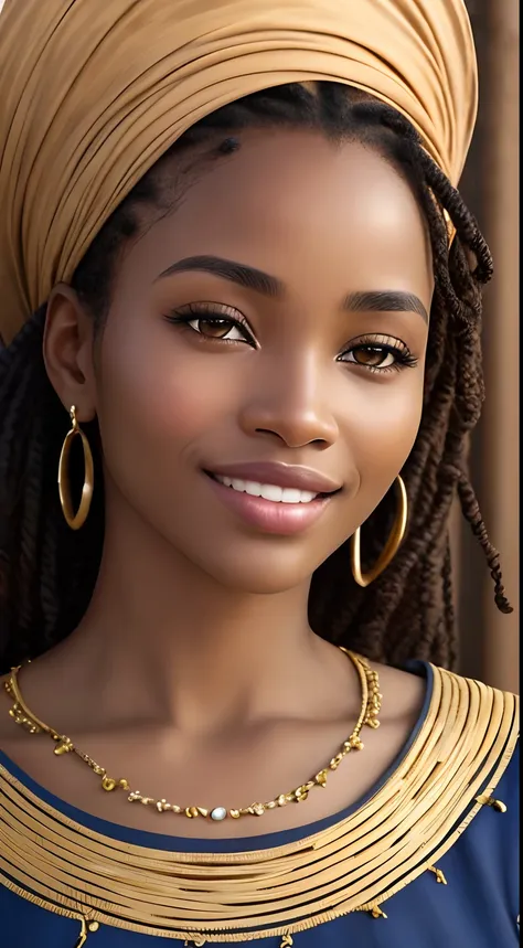 in a captivating (close-up:1.3), the beauty of the (african_woman:1.3) shines through, her radiant smile and striking features r...