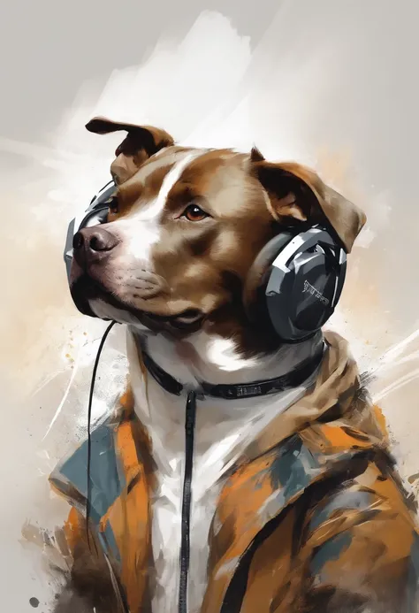 Perfect centering, Cute pitbull black dog, Wear a student team jacket, Wearing sunglasses, Wearing headphones, cheerfulness, Standing position, Abstract beauty, Centered, Looking at the camera, Facing the camera, nearing perfection, Dynamic, Highly detaile...