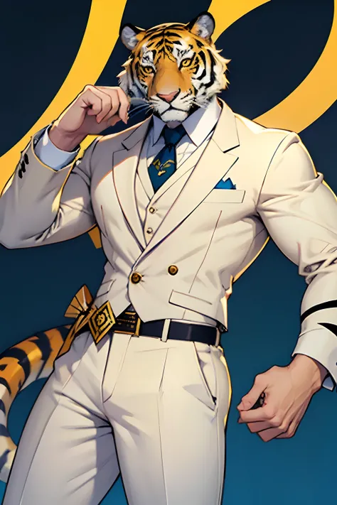 Um homem tigre branco anthro vestindo um terno elegante, em estilo furry, ultra hd