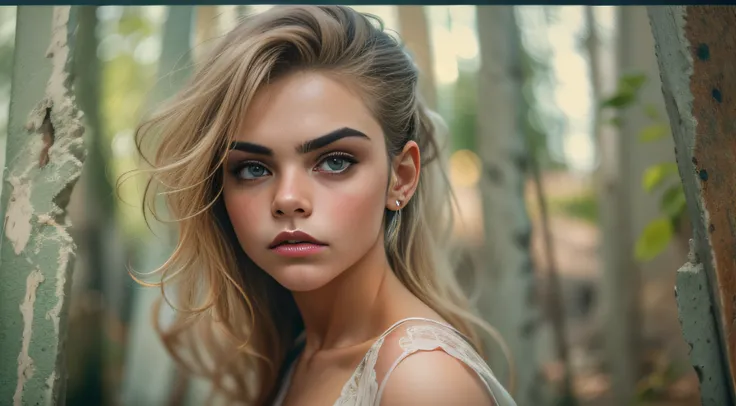 Cara Delevingne : sombra profunda, foto galardonada, mejor calidad, obra maestra, parte superior del cuerpo, Mujer, rostro pecoso, cabello rubio al viento, ojos esmeralda, vestido moderno sin tirantes de Jeremy Lipking, por Antonio J. Manzanedo, Lee Jeffri...