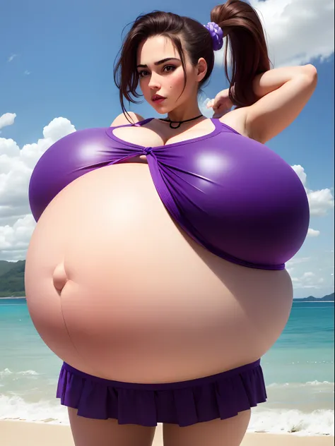 Ponytail, brown hair,Big Baby Bump pregnant,blue bra and skirt l, Big boobs, nipple, cum,16 years girl, Big pregnant Belly, Big Pregnant girl, Largest Belly of Pregnant, Huge Pregnancy Belly, purple eyes, huge 9 months Pregnancy Belly, background beach, bi...