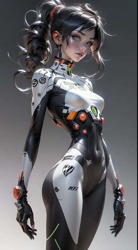 (((Young White Woman))), ((Best Quality)), ((Masterpiece)), (Detail: 1.4), 3D, A Beautiful Cyberpunk Woman with Simon Bisley-style micro thong, Genesis evangelion neon style clothing, 2-piece clothing, Long silver hair, arm tatoo, cybernetic hands, pastel,...