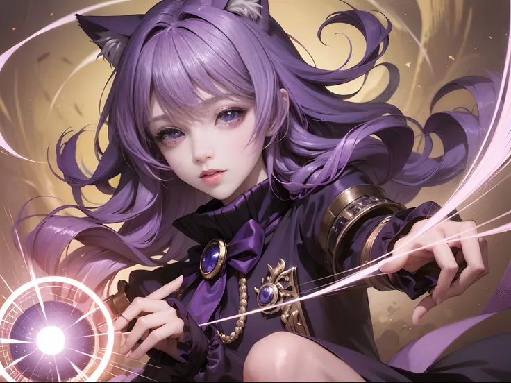 Anime Characters Purple Haired Girl Cat Eared Girl Cat Lady Magic Element Girl Nature Element Purple Pupil Girl Speech Spirit Magic Light Effects Masterpiece Gradient Shadow Purple Shade