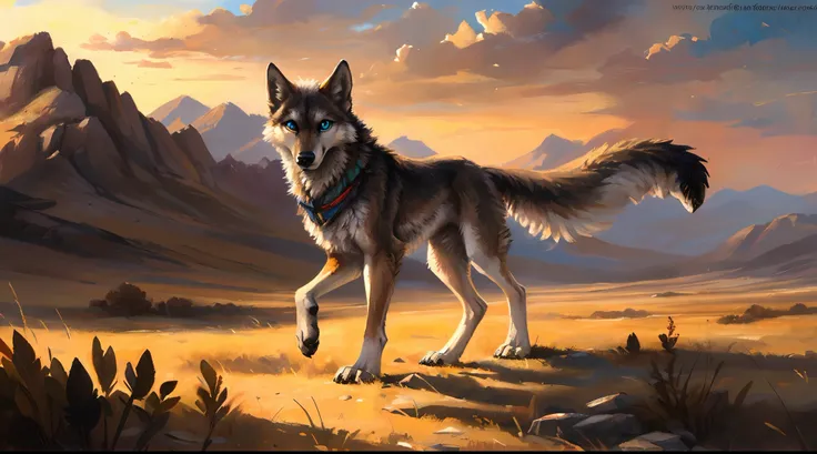 ((Solo)), male people, coyote, (Multi-colored fur, White-brown:1.3), ((Wolf face, White hair, Big eyes, White eyelids, Blue pupil, Slim:1.2) (Tough, Calm expression:1.2)), Abs, Slim, pinging)), (Correct anatomy), A big tail，Feet，Longer torso，Well-proportio...