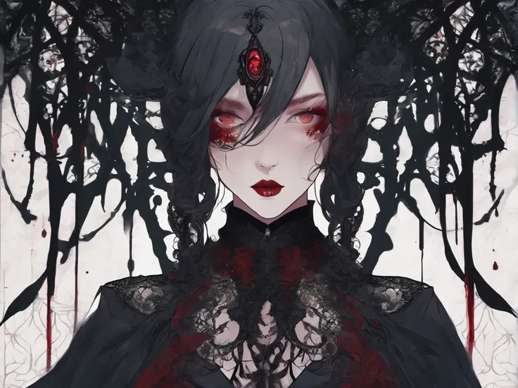 Gothic sexy woman  with blood dripping from her mouth beautiful vampire queen, vampire girl, Gothic horror vibes, beautiful female vampire queen, Guweiz-style art, dark fantasy mixed with realism, androgynous vampire, goth maiden anime girl, gothic aesthet...