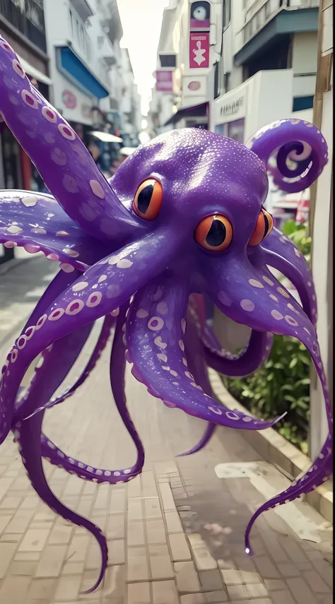 master part, best quality, [(A translucent purple octopus)+(((Vitreous skin)))] ,Luzes das estrelas，na cidade，fotorrealista, high resolution, circunstanciado, foco nítido