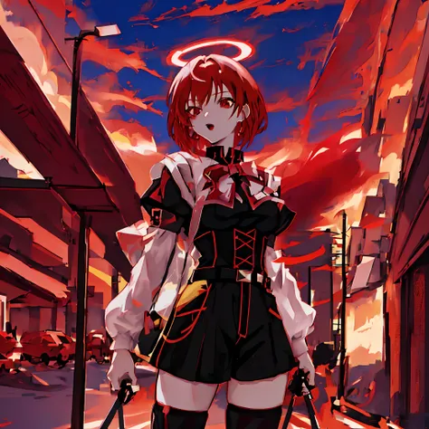 anime girl with red hair and black outfit standing on sidewalk, anime style 4 k, best anime 4k konachan wallpaper, anime style. 8k, anime art wallpaper 8 k, anime art wallpaper 4 k, anime art wallpaper 4k, anime artstyle, badass anime 8 k, high quality ani...