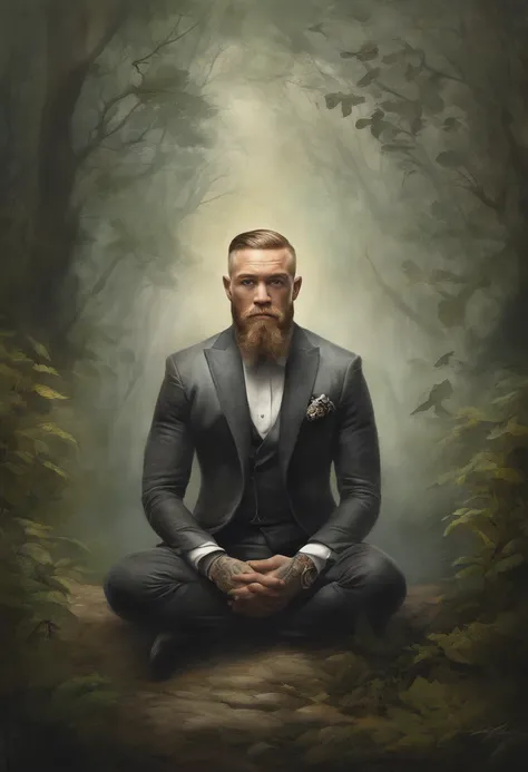 Conor mcgregor, sitting in a meditation position, diante de um orisonte lindo, com o sol se pondo, in connection with the divine, foto de retrato, Directed by: Drew Tucker, Directed by: Adam Marczyński, Directed by: Alexander Kucharsky, Directed by: Gavin ...