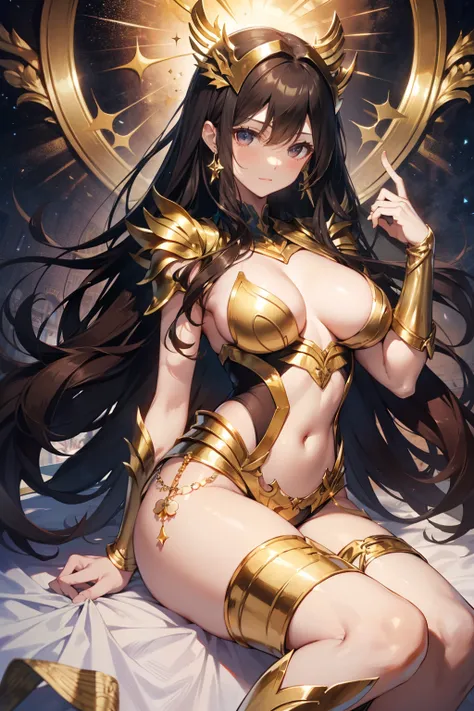 top-quality、Full limbs、complete fingers、Slender beauty、Saint Seiyas Gemini Golden Cloth、straight haired、Brown hair、Beautiful Large Breasts、Greece、sacred place、sexypose