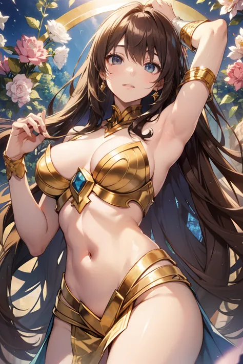 top-quality、Full limbs、complete fingers、Slender beauty、Saint Seiyas Gemini Golden Cloth、straight haired、Brown hair、Beautiful Large Breasts、Greece、sacred place、