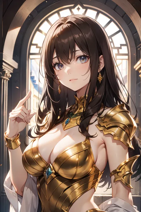 top-quality、Full limbs、complete fingers、Slender beauty、Saint Seiyas Gemini Golden Cloth、straight haired、Brown hair、Beautiful Large Breasts、Greece、sacred place