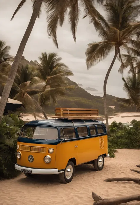 Develop a design proposal for a unique choperia by the beach, where the main highlight is the balcony built inside a restored vintage Kombi. The design is expected to incorporate an outdoor space on the sand with tables to accommodate customers who want to...