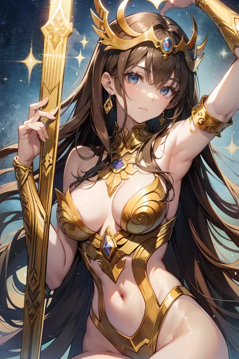 top-quality、Full limbs、complete fingers、Slender beauty、Saint Seiyas Gemini Golden Cloth、straight haired、Brown hair、Beautiful Large Breasts、Greece、sacred place、sexypose