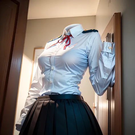 school uniform, (low angle),   ((invisible, no humans:1.5, headless:1.5, handless, legless)), big breast, (close-up to breast), (Panchira),
(8k, RAW photo, best quality, masterpiece:1.2), (realistic, photo-realistic:1.37),photon mapping, radiosity, ((Hasse...