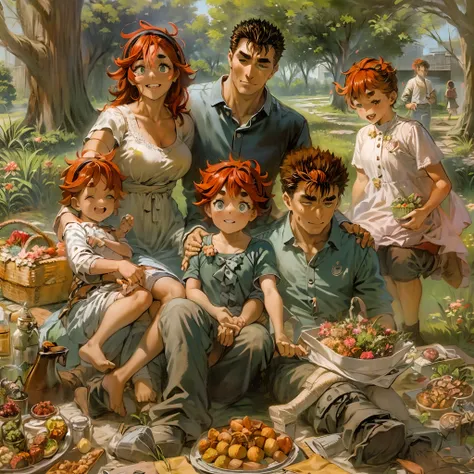 suletta, guts, couple, husband and wife, suletta motherly, wife, mother and son, children , family, happy, red hair suletta, bla...