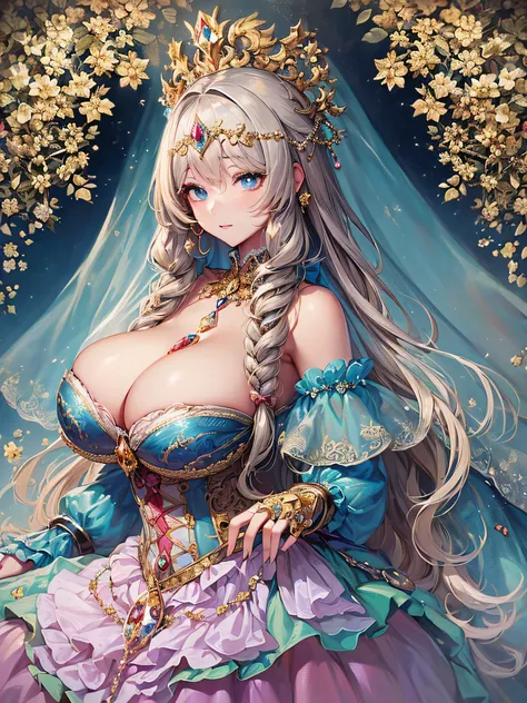 (masterpiece, best quality,extremely detailed:1.1),(moe anime art style:1.3),1girl,((full body,focus face)),((solo)), cute, kawaii,digital art,((1 princess wearing beautiful embroidery and jeweled gorgeous princess rococo ballgown with voluminous full leng...