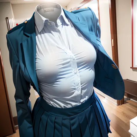 school uniform, ((invisible, no humans:1.5, headless:1.5, handless, legless)), big breast, (close-up to breast),