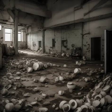 Abandoned porcelain warehouse old forgotten ruins