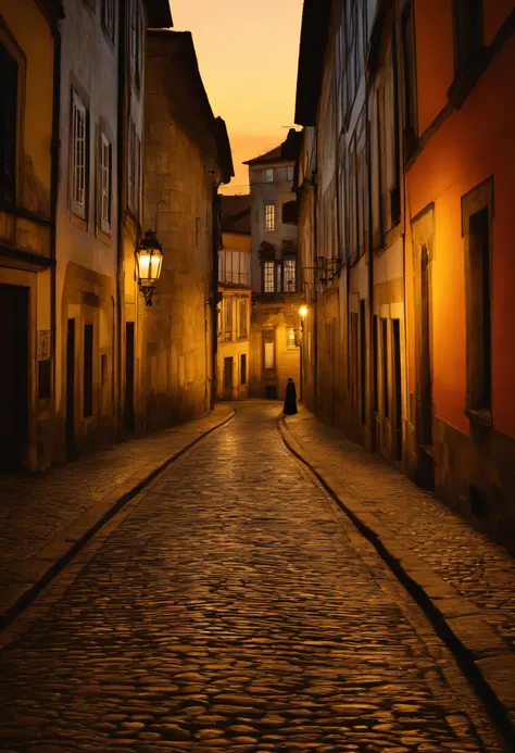 Paisagem urbana da cidade de braga em portugal dos anos 1900 em estilo Turner durante a noite