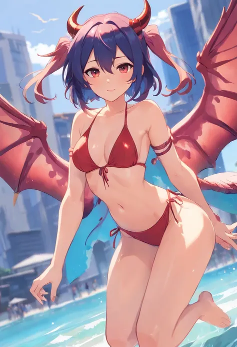 Swimsuit succubus，D-cups，Affectionate expressions，spread their legs　M-shaped legs