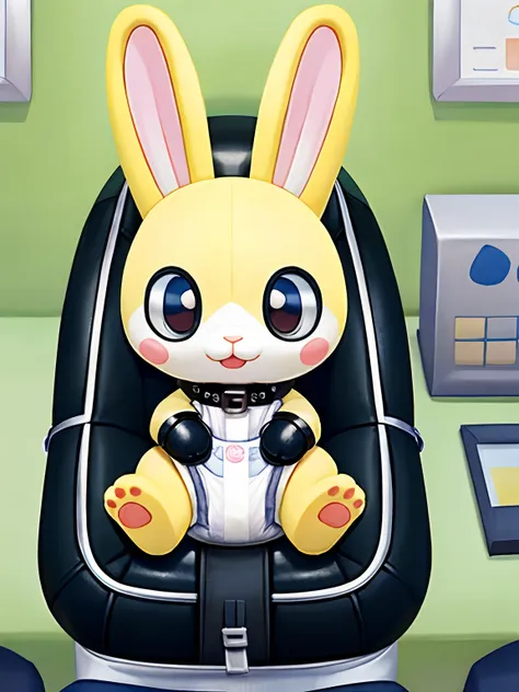 ((rabbit)), animal crossing style, cute , chibi, small, small paws, small feet, wearing diaper, leather wrist, cuffs, leather  a...