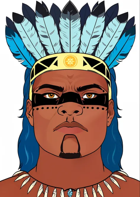 Illustration of a Native American man with a feather headdress, indigenous man, Indian warrior, imagem de um guerreiro masculino adulto, Guerreiro nativo americano, aztec warrior with jaguar mask, Um guerreiro nativo americano, Um guerreiro asteca, guerrei...