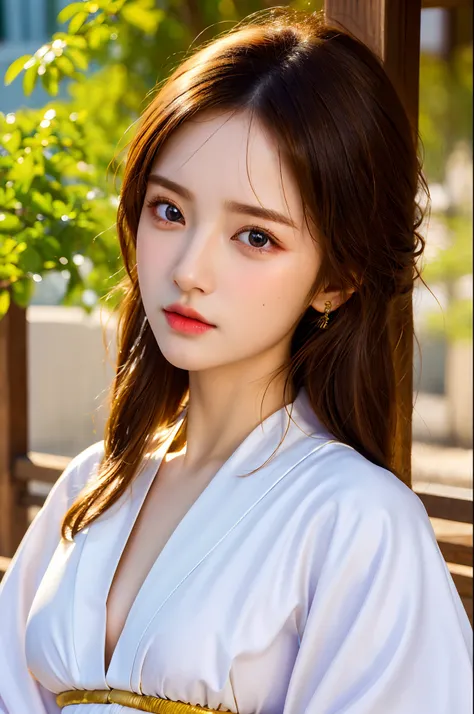 masterpiece,high quality,high-definition,extremely detailed,1girl, detailed eyes, detailed face, upper body, breast,brown eyes,hanfu,white dress,