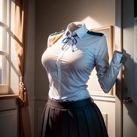 school uniform, (low angle), ((invisible, no humans:1.5, headless:1.5, handless, legless)), big breast, (close-up to breast),
(8k, RAW photo, best quality, masterpiece:1.2), (realistic, photo-realistic:1.37),photon mapping, radiosity, ((Hasselblad photogra...