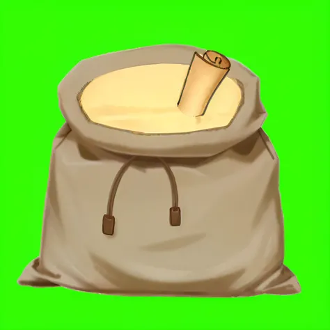 There is a bag of sand inside，There is a roll of paper inside, rpg item, item art, role-playing game items, random background scene, bag, Sacoche, rpg game inventory item, parchment, rpg background, 2 d render, animation, drawn image, carrying big sack, ga...