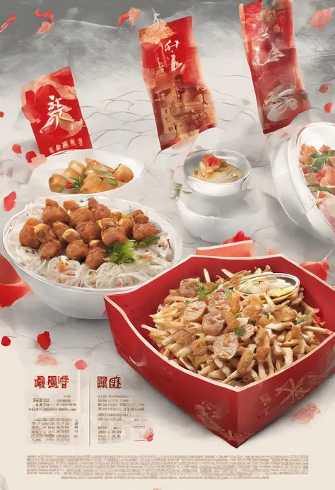 white bear，Eat fried skewers，Red bowl，The title is 9000 fried skewers，China-style，round form，jubilation，No text，Pure diagram，warmth