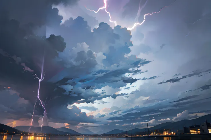 A cloudy dark sky with lightning strike