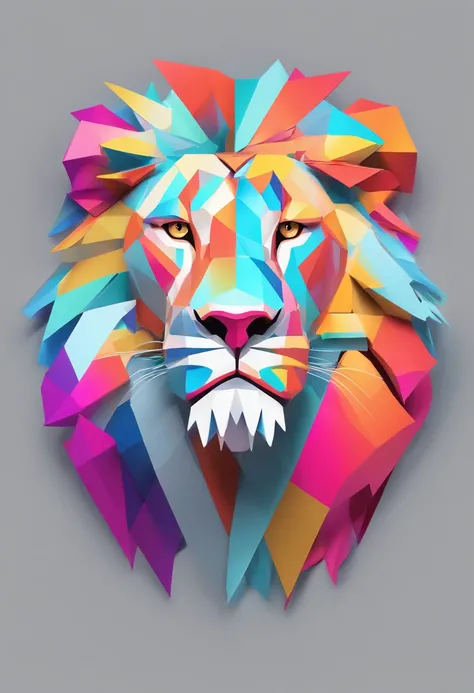 Aggressive lion, dentes afiados intimidador, retrato frontal, somente a face do tigre , paper-cut art style, neon fire color, simple, stylish, bright, white space, 3D, redshift, Arnold renderer, high detail, high quality, 8k