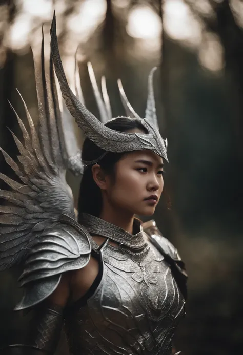 Asian girl with silver armor and big demon wings